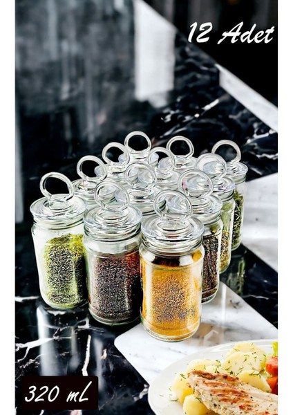 12'li Cam Baharat Takımı, Vakumlu Kapak ve Hediye Etiketiyle Set