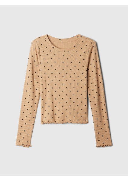 Kız Çocuk Kahverengi Fitilli T-Shirt