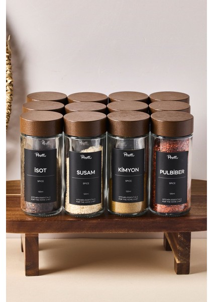 12'li Akasya Baharatlık Seti, 120ML, Siyah-Beyaz Etiket, Hediye Paketi fiyatları