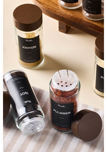 12'li Akasya Baharatlık Seti, 120ML, Siyah-Beyaz Etiket, Hediye Paketi modelleri