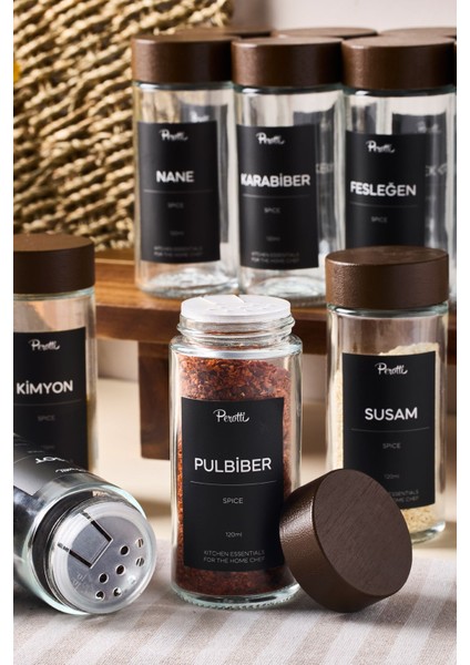 12'li Akasya Baharatlık Seti, 120ML, Siyah-Beyaz Etiket, Hediye Paketi fırsatları