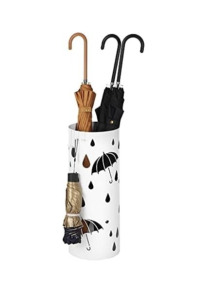 LUC23W Şemsiye Standı, Metal Yuvarlak Şemsiye Ayağı, Su Toplama Kasesi Çıkarılabilir, Kancalı, 49 x Ø 19,5 Cm, Beyaz fiyatları