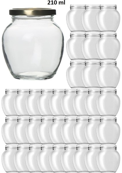 36 Adet 210 ml Şeffaf Cam Yumurta Model Kavanoz Gold Kapaklı, Turuncu Renkli