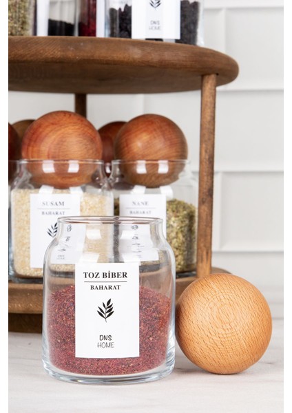 10'lu Ahşap Top Kapaklı Döner Standlı Cam Baharatlık Seti 300ML fiyatları