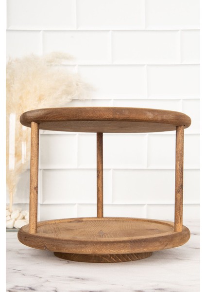 10'lu Ahşap Top Kapaklı Döner Standlı Cam Baharatlık Seti 300ML