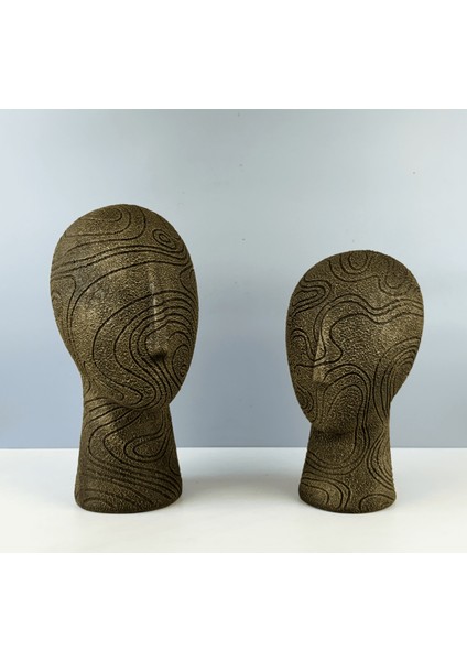 2'li Set Soyut Yüz Dekoratif Biblo Heykel