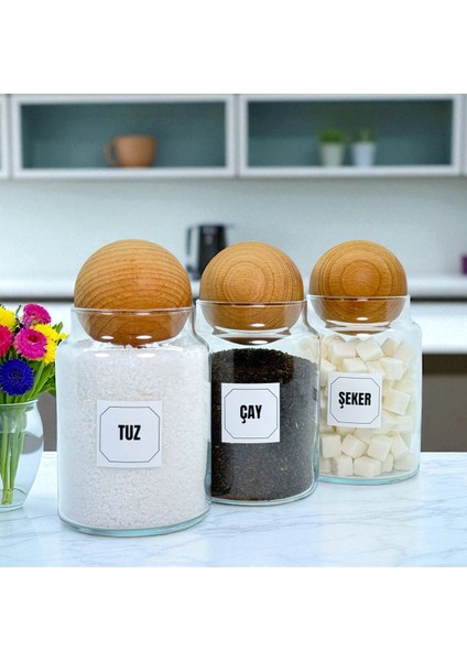 3'lü Ahşap Kapaklı Cam Saklama Kavanozu Seti 800 Ml, Renkli, Etiket Hediye fiyatları