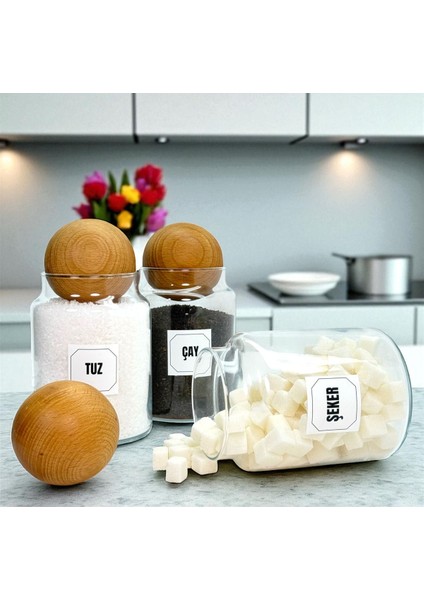 3'lü Ahşap Kapaklı Cam Saklama Kavanozu Seti 800 Ml, Renkli, Etiket Hediye modelleri