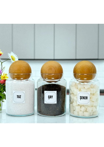 3'lü Ahşap Kapaklı Cam Saklama Kavanozu Seti 800 Ml, Renkli, Etiket Hediye fırsatları