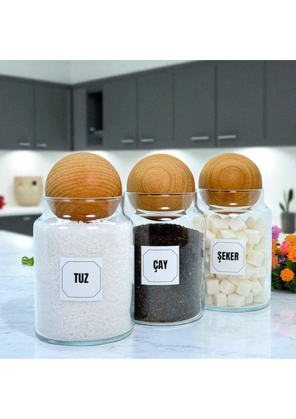3'lü Ahşap Kapaklı Cam Saklama Kavanozu Seti 800 Ml, Renkli, Etiket Hediye indirimleri