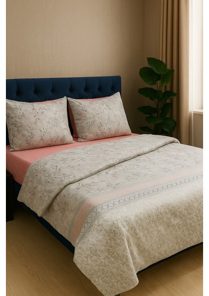 Lüks Dayanıklı Yumuşak Pamuklu Çift Kişilik Nevresim Takımı Seti + Lastikli Çarşaf +2 Yastık Kılıflı