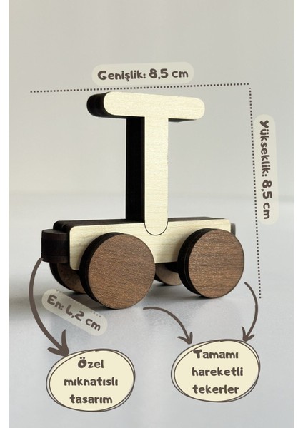 Ahşap Döner Tekerli Mıknatıslı Isim Harf Tren Bej Renk fiyatları