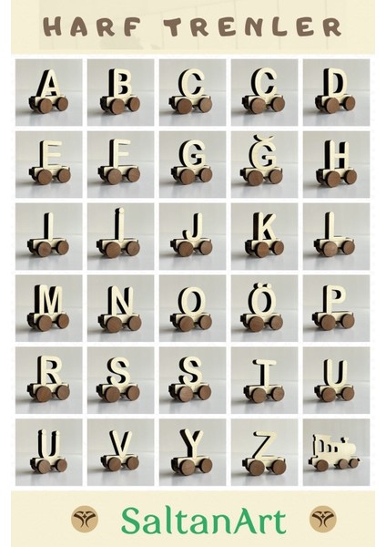 Ahşap Döner Tekerli Mıknatıslı Isim Harf Tren Bej Renk indirimleri