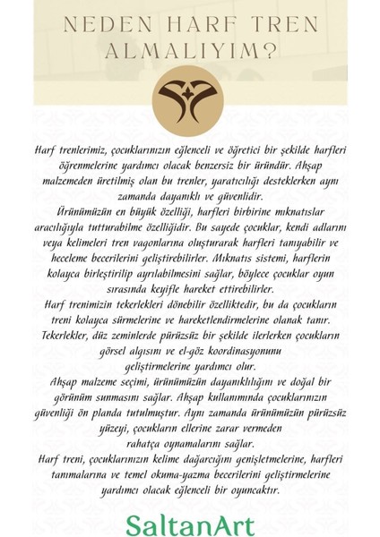 Ahşap Döner Tekerli Mıknatıslı Isim Harf Tren Bej Renk