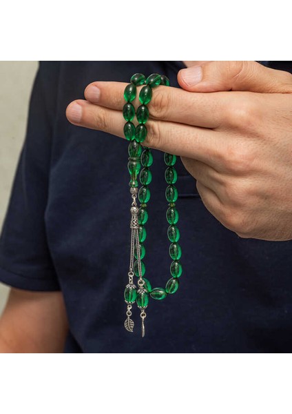 Gümüş Püsküllü Yeşil Ateş Kehribar Tesbih fiyatları