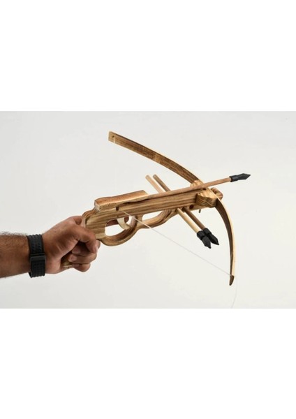Renkli Ahşap Tetikli Arbalet Ok Yay Seti 3'lü Hediyelik