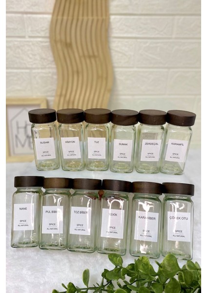 12'li Cam Baharatlık Seti, Akasya Kapaklı, Şık ve Pratik Organize Seçenek