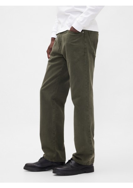 Erkek Yeşil Relaxed Straight Jean Pantolon indirimleri