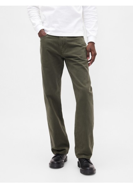 Erkek Yeşil Relaxed Straight Jean Pantolon