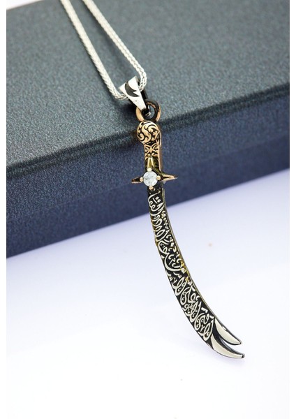 925 Ayar Gümüş Zülfikar Kolye Zülfikar Kılıç Hz. Ali Zirkon Taşlı Kolye