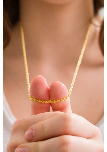 925 Ayar Gümüş Unisex 18K Altın Kaplama Burgu Zincir -Burma Zincir- Halat Zincir Kolye