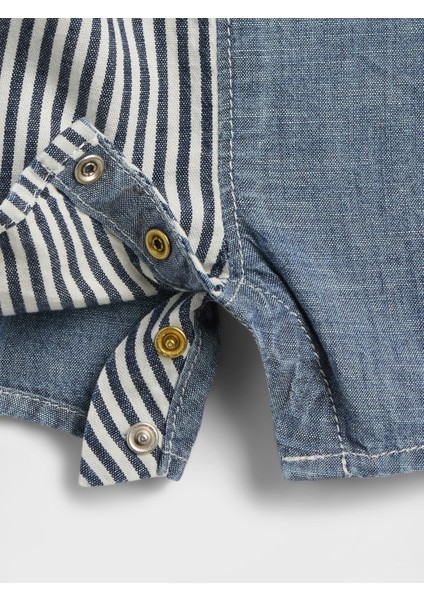 Bebek Mavi Chambray Çizgili Tek Parça fiyatları