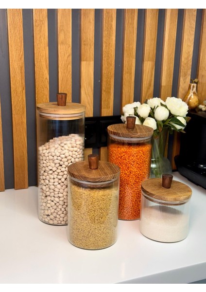 Turuncu 4'lü Vakum Kapaklı Borosilikat Cam Kavanoz Seti