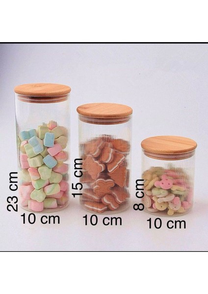 3'lü Bambu Kapaklı Vakumlu Çizgili Cam Saklama Kabı, Bakliyat, Şeker, Çay 800-1300ML fiyatları
