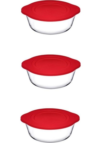 Kapaklı Yuvarlak Borcam Tencere Seti 3'lü 840CC Kırmızı, Şık ve Kullanışlı Mutfak Seti