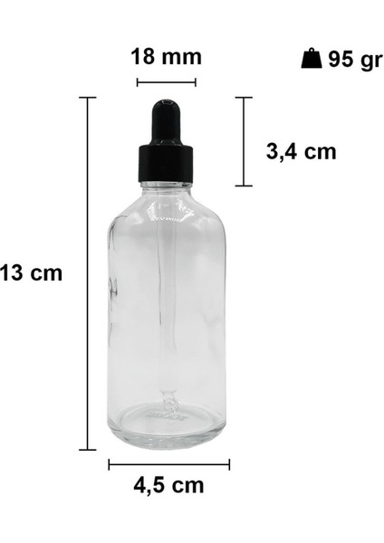 100 ml Şeffaf Cam Damlalıklı Serum Şişesi, Siyah Metal Kapak, 20 Adet fiyatları