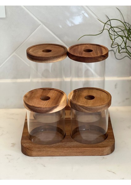 4'lü Standlı Cam Kavanoz Seti, Şık ve Kullanışlı Saklama Çözümleri fırsatları