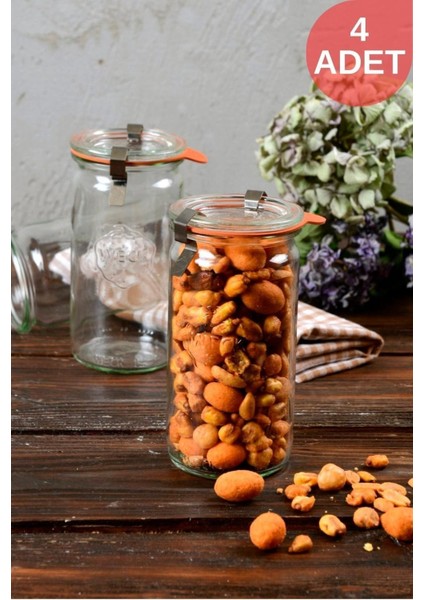 340 ml Silindir Cam Saklama Kavanoz Seti - Çok Renkli, 4'lü