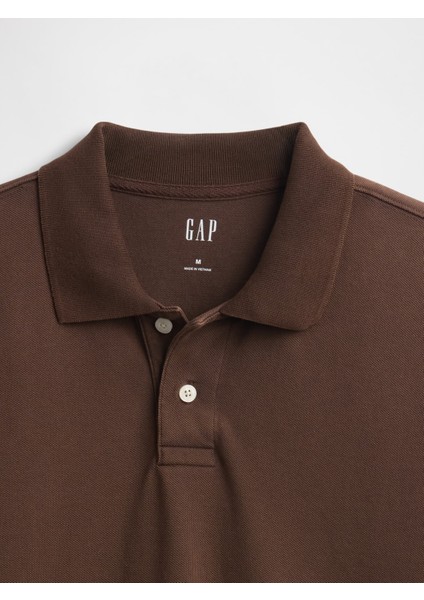 Erkek Kahverengi Relaxed Pique Polo T-Shirt modelleri