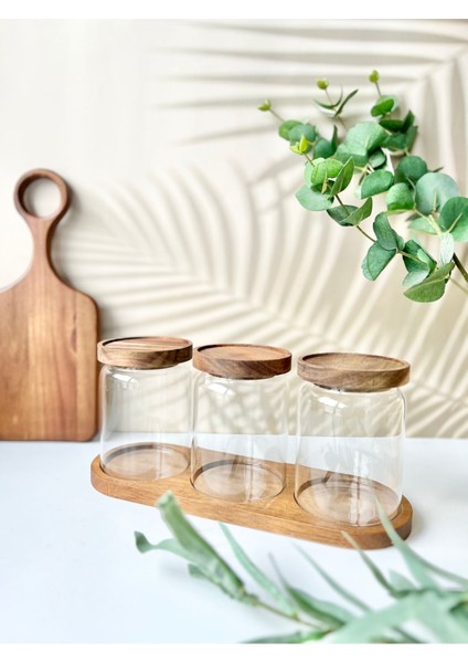 3'lü 600ML Vakum Kapaklı Düz Cam Kavanoz Seti, Kahverengi