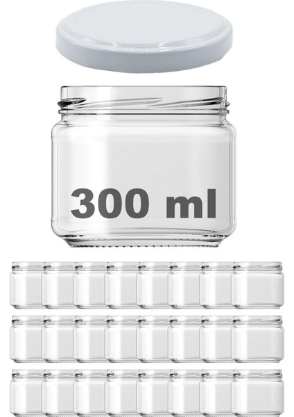 300 ml Şeffaf Cam Kavanoz, Metal Kapaklı, 24 Adet, Konserve ve Saklama Için Ideal