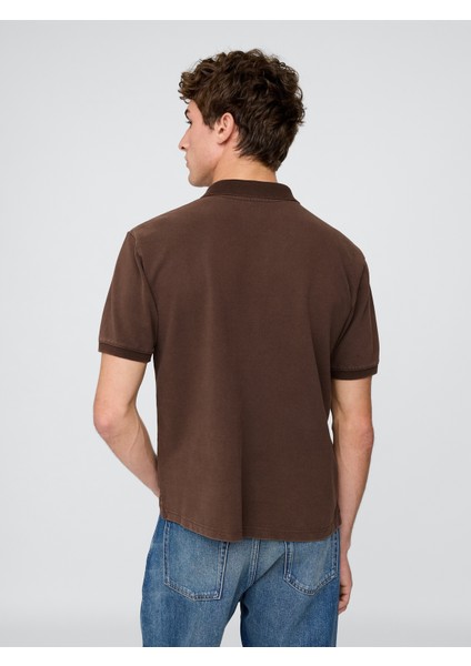 Erkek Kahverengi Relaxed Pique Polo T-Shirt fırsatları