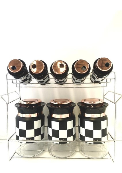 Damalı 8'li Baharat Takımı, Şık Bakır Tasarım, Ev ve Mutfak Için Ideal Seçim fiyatları