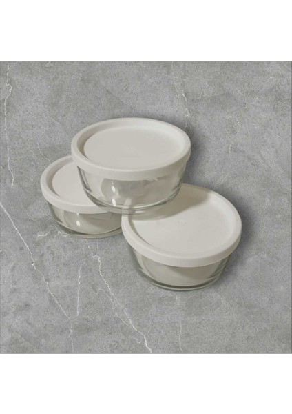 Beyaz Yuvarlak Saklama Kabı Seti 3'lü 800CC Kapaklı fiyatları