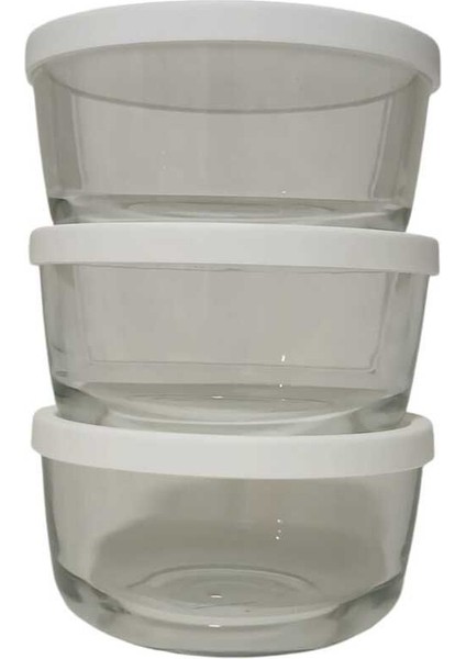 Beyaz Yuvarlak Saklama Kabı Seti 3'lü 800CC Kapaklı modelleri