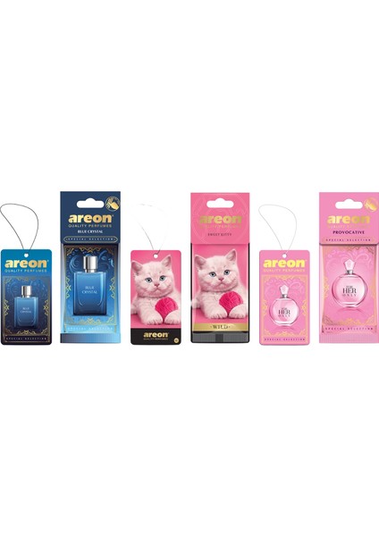 Areon Sweet Kitty & Blue Crystal & Provocative Oto Araç Kokusu Üçlü Set