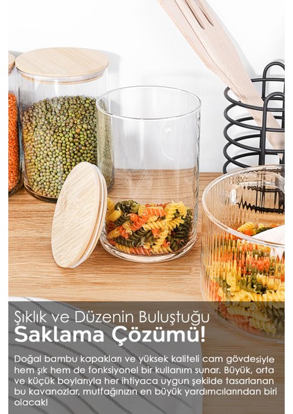 9'lu Bambu Kapaklı Cam Saklama Kabı Seti, 1050 Ml, Vakum Kapaklı, Şeffaf ve Şık fırsatları