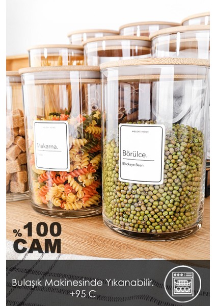 9'lu Bambu Kapaklı Cam Saklama Kabı Seti, 1050 Ml, Vakum Kapaklı, Şeffaf ve Şık indirimleri