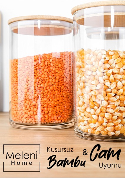 9'lu Bambu Kapaklı Cam Saklama Kabı Seti, 1050 Ml, Vakum Kapaklı, Şeffaf ve Şık