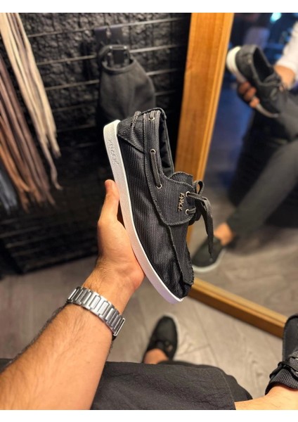 Knack Mevsimlik Keten Ayakkabı 008 Siyah (Beyaz Taban)