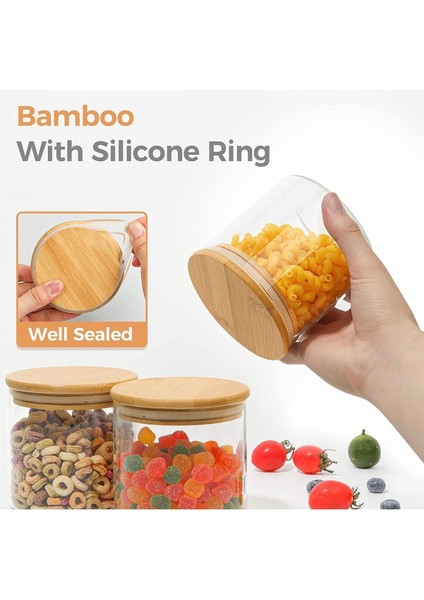 6'lı 500 ml Bambu Kapaklı Cam Saklama Kabı, Hava Geçirmez, Şeffaf fiyatları