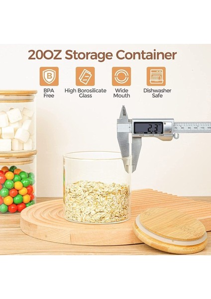 6'lı 500 ml Bambu Kapaklı Cam Saklama Kabı, Hava Geçirmez, Şeffaf fırsatları