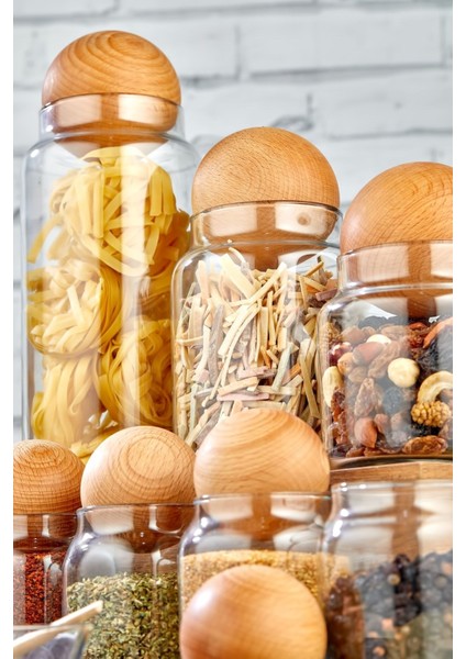 7'li Ahşap Kapaklı Cam Baharat ve Çerezlik Seti, Şık ve Kullanışlı Tasarım