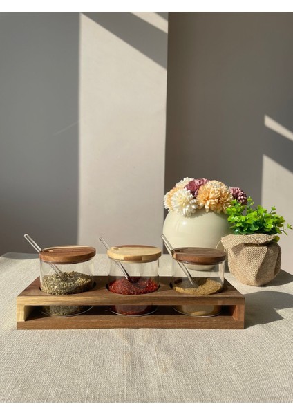 Şık 3'lü Cam Baharatlık Seti, Standlı ve Kullanışlı Tasarım