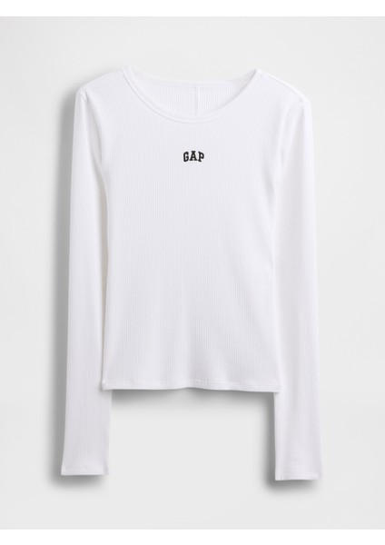 Kadın Beyaz Modern Fitilli Logo Crop T-Shirt fiyatları