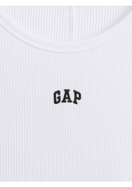 Kadın Beyaz Modern Fitilli Logo Crop T-Shirt modelleri